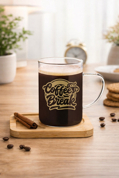 Homerest Coffee glass mug with bamboo plate, 280ml glass mug, coffee cup with...