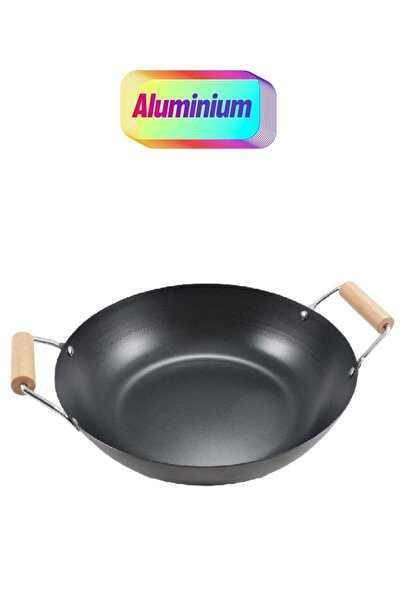 Parfait Double Handle Wok with Wooden Handle Black and Beige 12 Inch