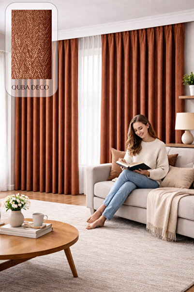 QUBA DECO Herringbone Textured Premium Jacquard Background Curtain Living Roo...