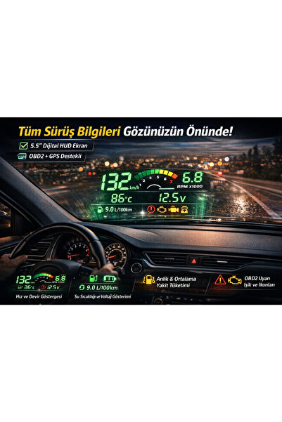 MultiZone OBD2 HUD A8 Head Up Display Ön Cam Yansıtmalı Gösterge Fiat Egea Re...