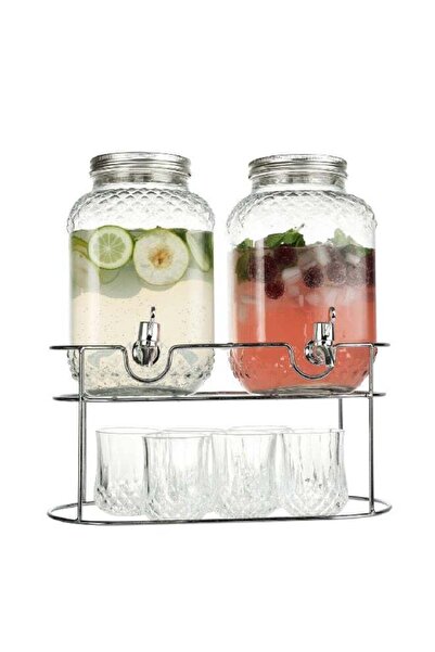 Bien Servi 9-Piece Durable and Elegant Design Beverage Dispenser Set Clear an...