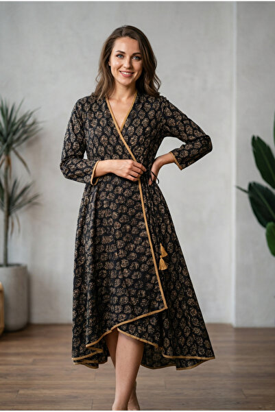 OEM Hand-printed cotton wrap dress