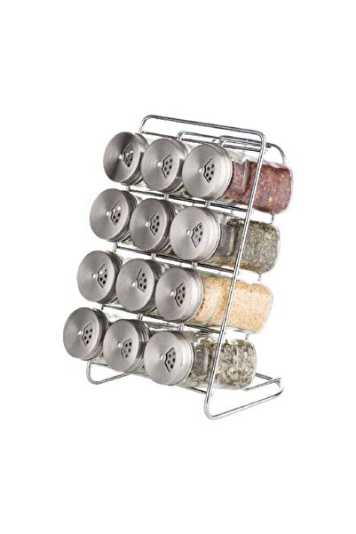 Elemental Kitchen 13-Piece Seasoning Shaker Jar Set with Rack Clear and Silve...