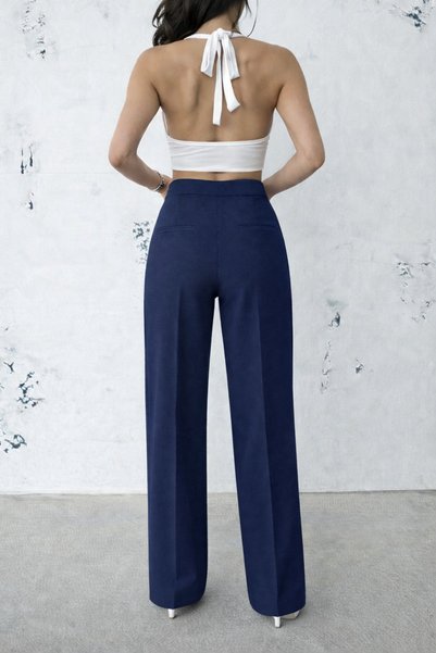 Generic Brand Women's Navy Blue Modal Fabric High Waist Palazzo Trousers