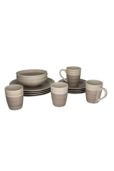 Bien Servi 16-Piece Stripe Pattern Stoneware Dinner Set Multicolour