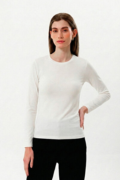 UNIQVIBE 100% Organic Cotton White Crew Neck Long Sleeve Women's T-Shirt