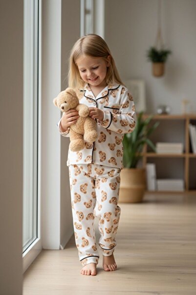 Balgüneş Tekstil Ayıcık Baskılı %100 Pamuk Gömlekli Unisex Pijama Takımı