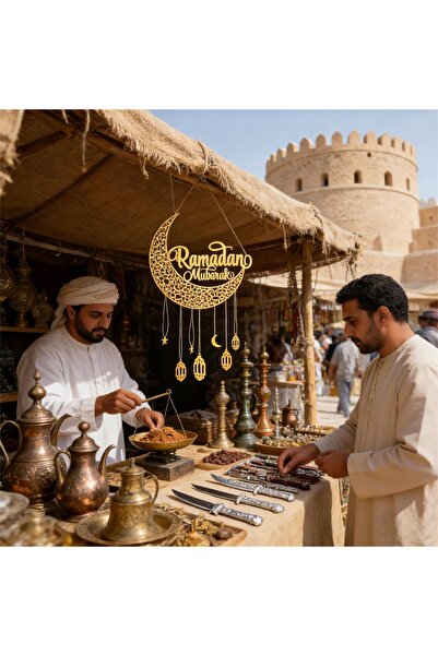 Pomefar Charming Ramadan Decor, Wooden Moon & Star Ramadan Door Hanging, Idea...