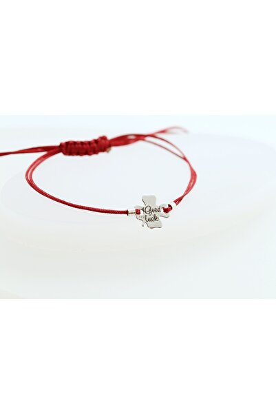 atellier47 Bracelet with silver clover medallion on red string engraved "Good...