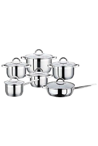 Parfait 12-Piece Durable High Quality Cookware Set with Glass Lid Silver and ...