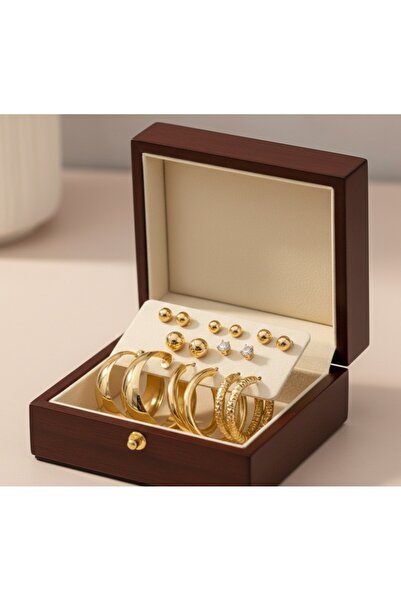 stainless steell gold renk 12 adet (6 çift) paslanmaz çelik küpe set 7