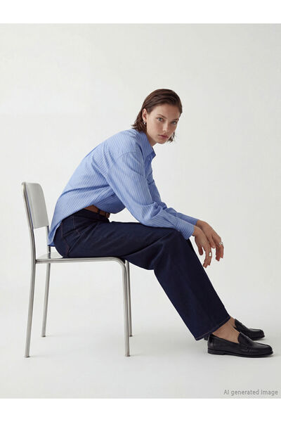 LC Waikiki Γυναικείο πουκάμισο μπλε ριγέ Oversize Poplin