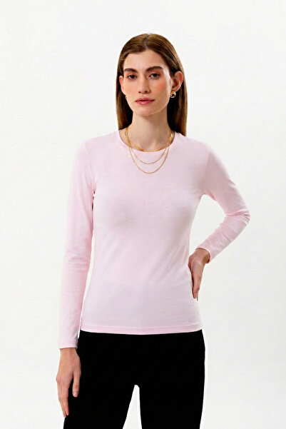 UNIQVIBE 100% Organic Cotton Pink Crew Neck Long Sleeve Women's T-Shirt