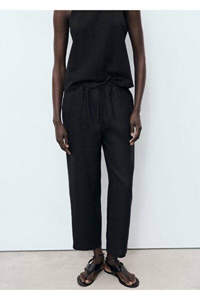 MANGO Woman Büzgülü keten pantolon