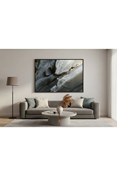 hollywest Lüks Mermer Dokulu Doğal Kristalize Formlu Duvar Sanatı | Gri & Alt...