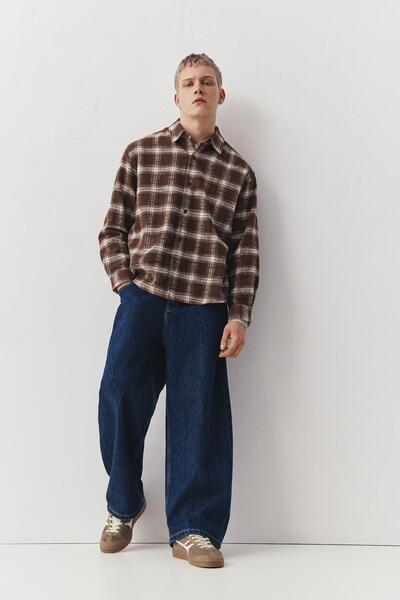 Pull & Bear Uzun kollu kareli t-shirt