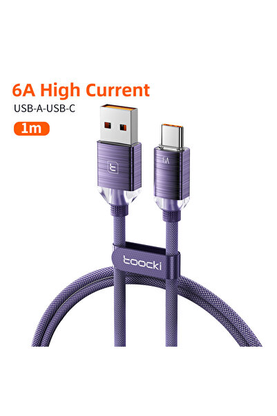 Toocki كابل USB إلى Type C بنفسجي بطول 1 متر وقوة 6 أمبير لشاحن POCO للشحن ال...