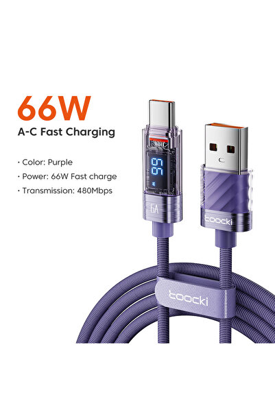 Toocki 1m Purple USB Type C Cable 6A 66W For Display Fast Charging Charger US...