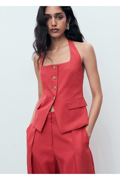 MANGO Woman Keten karışımlı kumaş yelek