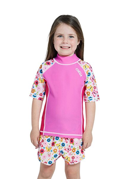 Coega Girls Kids Rashguard Short Sleeve - Pink Rosey Flowers