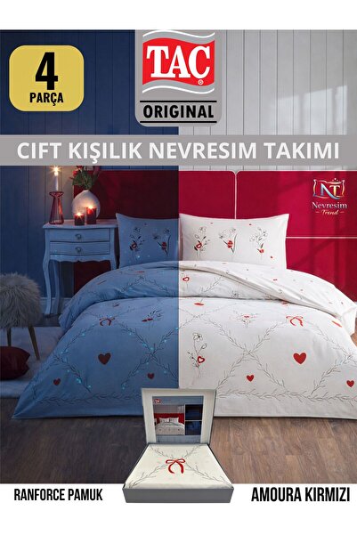 Taç Amoura Red Ranforce Double Duvet Cover Set 200X220 cm