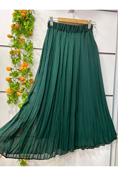 edu collection Chiffon A-Line Skirt with Fine Shimmering Stripes in Emerald G...