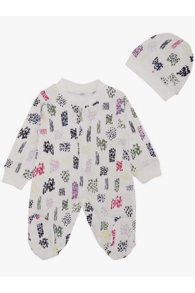 Zekids Patterned cotton romper with baby hat and booties