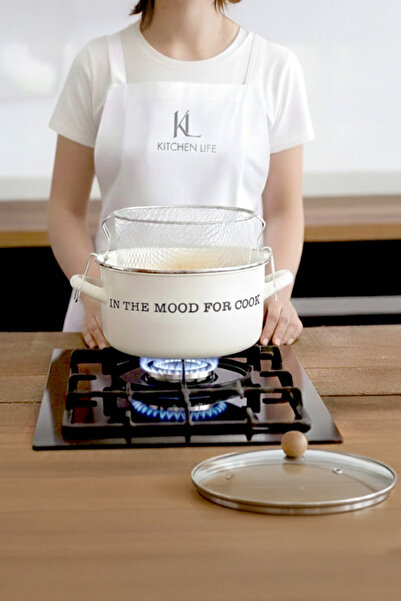 Kitchen Life Food Vibes Oală emailată pentru prăjit, 3 piese, cu capac și str...