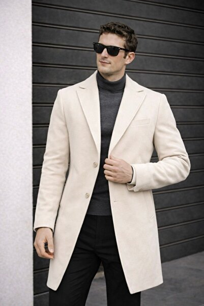 BASEL.CO Men's Modern Cut Lined Long Checked Coat - Timeless Design