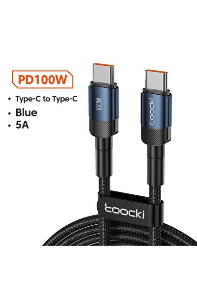 Toocki كابل USB من النوع C أزرق بطول 1 متر وقوة 100 واط، يدعم الشحن السريع، م...