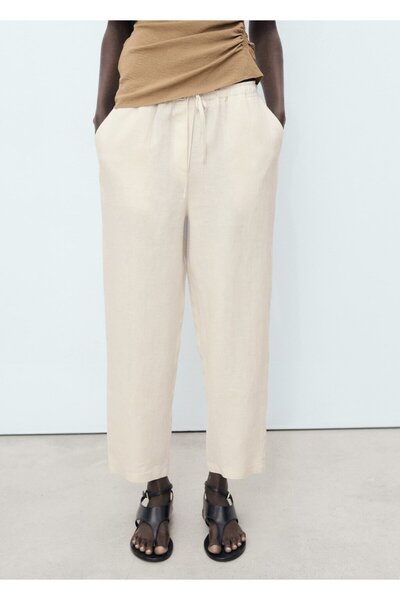 MANGO Woman Büzgülü keten pantolon
