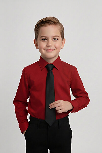 Merdia Kids Set cămașă roșie cu mânecă lungă și cravată neagră pentru băieți