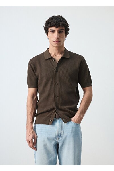 MANGO Man %100 pamuklu dokulu düğmeli polo yaka tişört