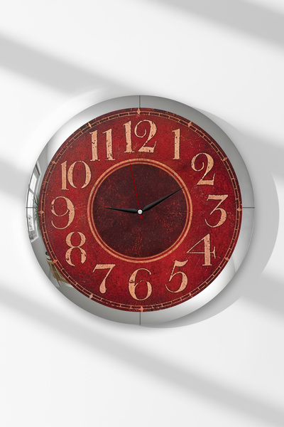 Zevahir Mobilya Dekorasyon Ceas de perete rotund vintage roșu din MDF cu ramă...