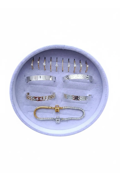 MeGass Dekor Suede Fabric Gray Color 20X20 cm Round Padded Bracelet Clamp Tray