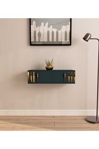 morepp Lena 70cm Duvara Monte , Kapaklı, Modern Dresuar Antrasit-Altın