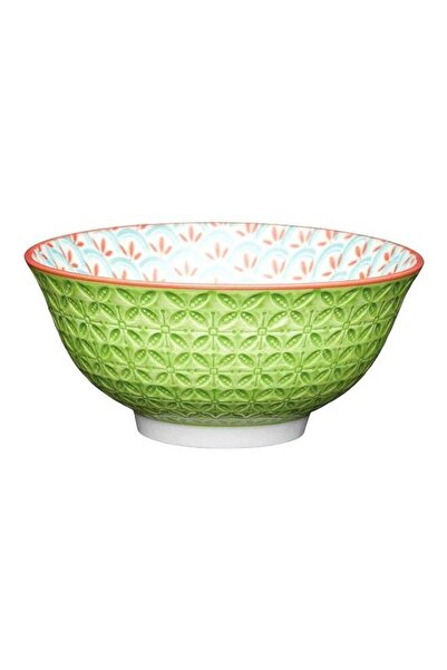 Generic وعاء سيراميك آمن للطعام بتصميم هندسي من كيتشن كرافت، أخضر وأحمر، 15.7 سم