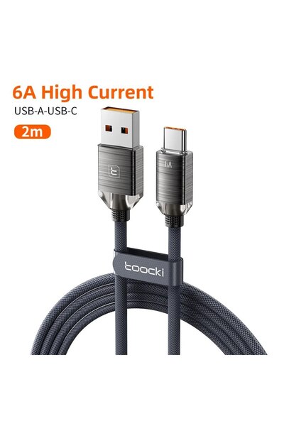 Toocki كابل USB من النوع C رمادي اللون بطول 2 متر وقوة 6 أمبير لشحن سريع بقدر...