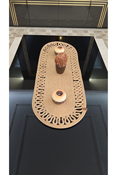 Zeora Home Doğal Jüt Görünümlü Runner Masa Üstü Oval