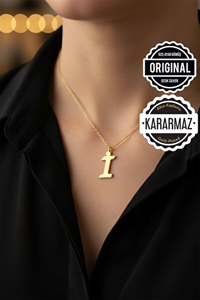 Jewelmim İ Harfli Gümüş Kolye 18 Ayar Sarı Altın Kaplama Baş Harf Kararmaz 92...