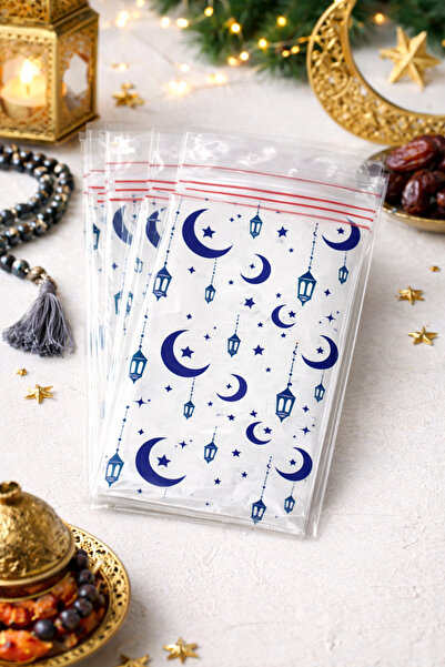 Dekals 13x23 Ramzan Temalı Gıdaya Uygun Bantlı OPP Şeffaf Hediye Poşeti Hurma...