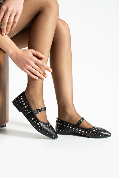 nevanın pabuçları Armen Pointed Toe Troplu Skin Ballerinas