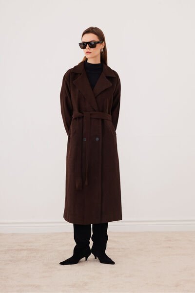 SevdeUgur Women's Cashmere Coat Oversize Long Belted Lined Comfortable Fit – ...