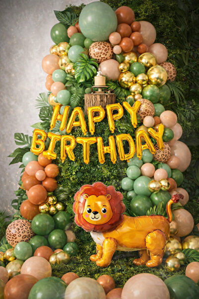 ENG PARTİ DÜNYASI 70 Parça Aslan Temalı Doğum Günü Balon Konsepti - Happy Bir...