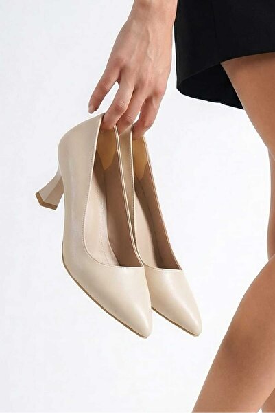 BİR-SEN SHOES opal bej mat topuklu stiletto 6.5 cm