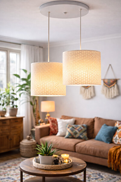 Rekatech Modern 2'li Sarkıt Avize Salon Mutfak Yatak Odası Delikli Silindir Ş...