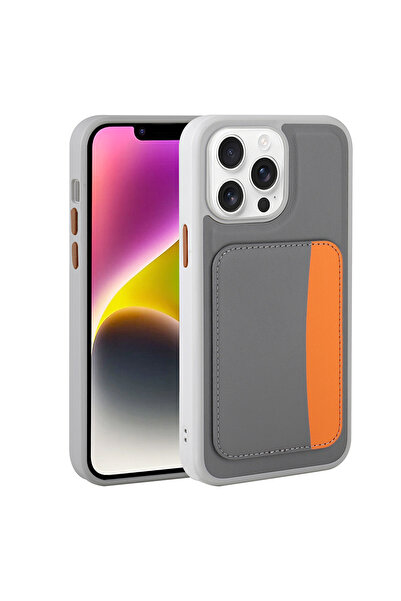 zore iPhone 16 Pro Max Kılıf Kartlıklı MRSA X-Kart Silikon Kapak - Koyu Gri