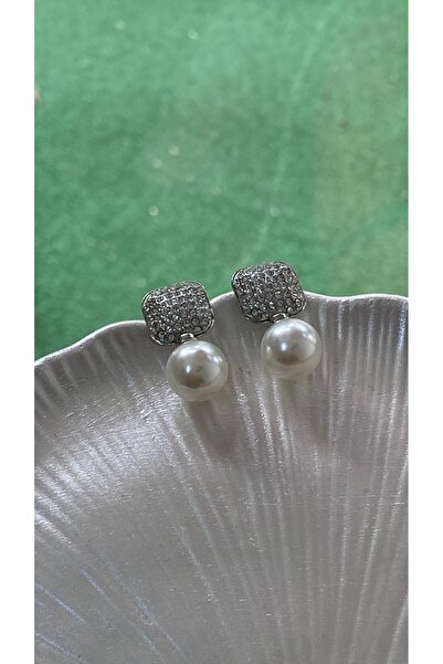 SELUVİA İnci Topçuklu Zirkon Taşlı Silver Renk VIP Şık Kadın Küpe