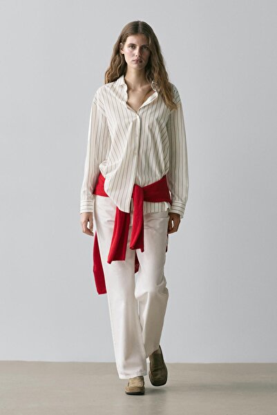 Massimo Dutti Üç renkli çizgili dökümlü gömlek