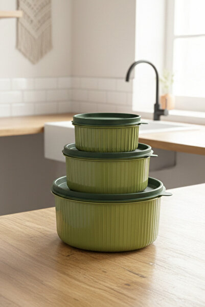 Kitchen Life 3-Piece Round Storage Container Set (1X300-1X600-1X1500Mll) Micr...